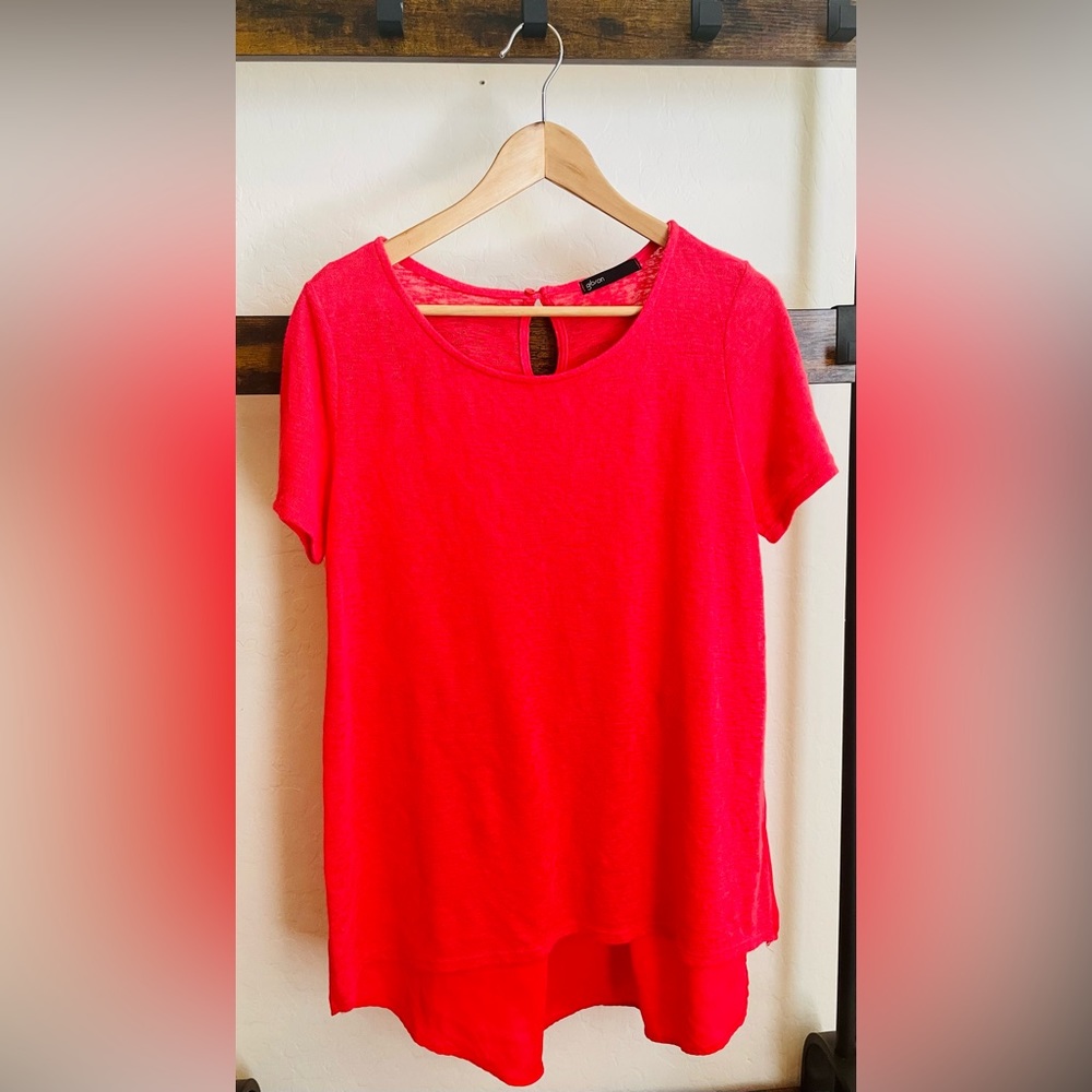 Gibson Look Women's Top Size Large Short Sleeve Blouse Pink LS3940W
